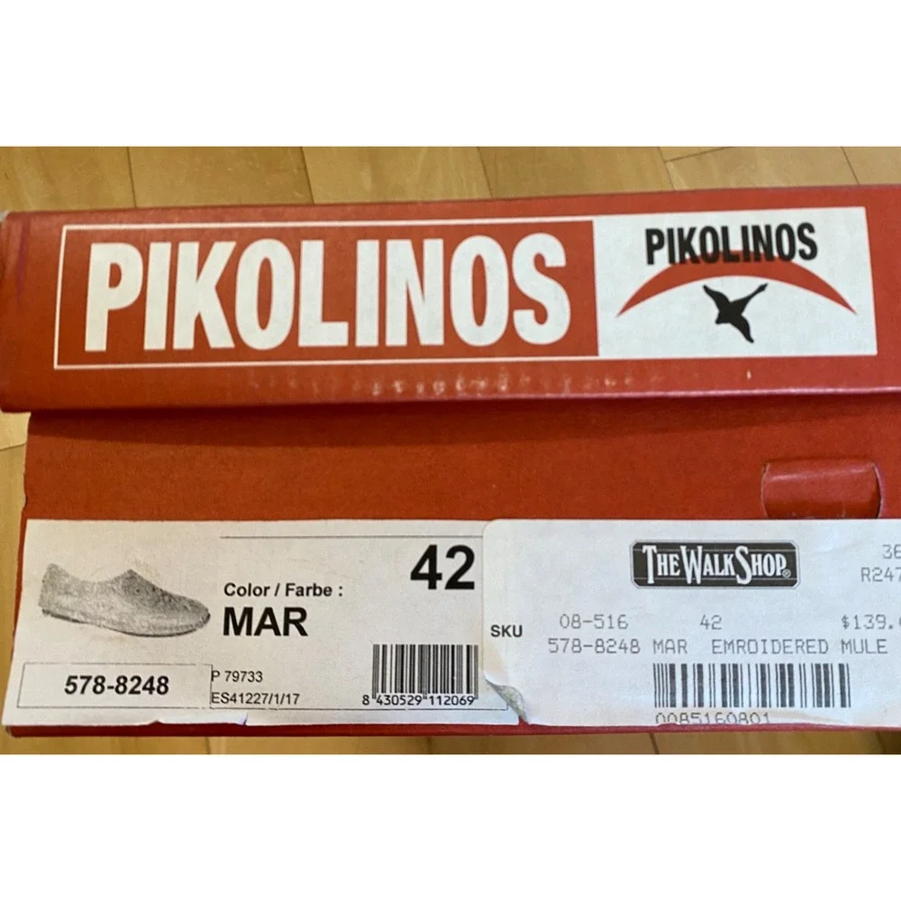 PIKOLINOS Embroidered Leather Mules Mar Sage Green Moccasin Loafers Women 42 NIB